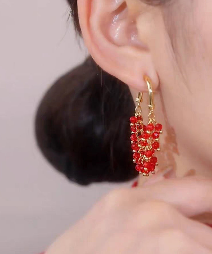 Fashion Red Copper Alloy Beading Hoop Earrings
