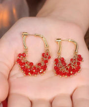Fashion Red Copper Alloy Beading Hoop Earrings