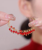 Fashion Red Copper Alloy Beading Hoop Earrings