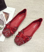 Fashion Red Faux Leather Penny Loafers Splicing Sequins Bow