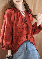 Fashion Red Hollow Out Lace Up Cotton Shirt Bracelet Sleeve