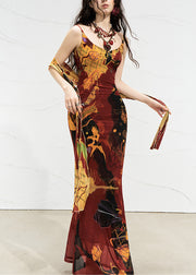 Fashion Red O-Neck Long Spaghetti Strap Dress Sleeveless