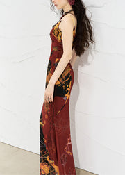 Fashion Red O-Neck Long Spaghetti Strap Dress Sleeveless