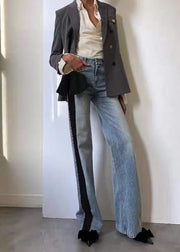 Fashion Red Pockets Bow Patchwork Denim Pants Fall