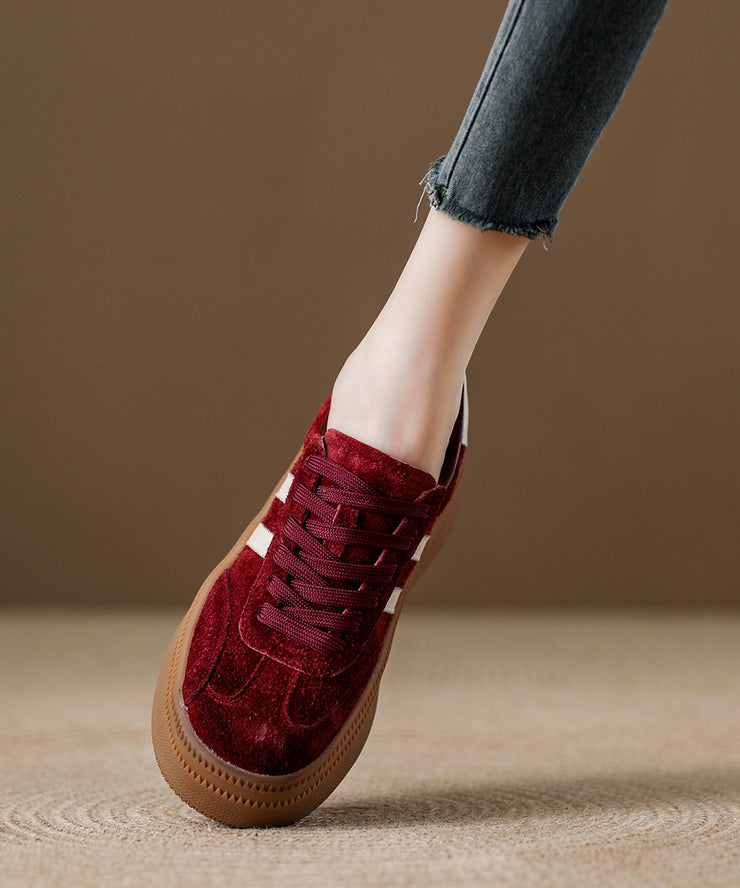 Fashion Red Suede Lace Up Splicing Platform Flats