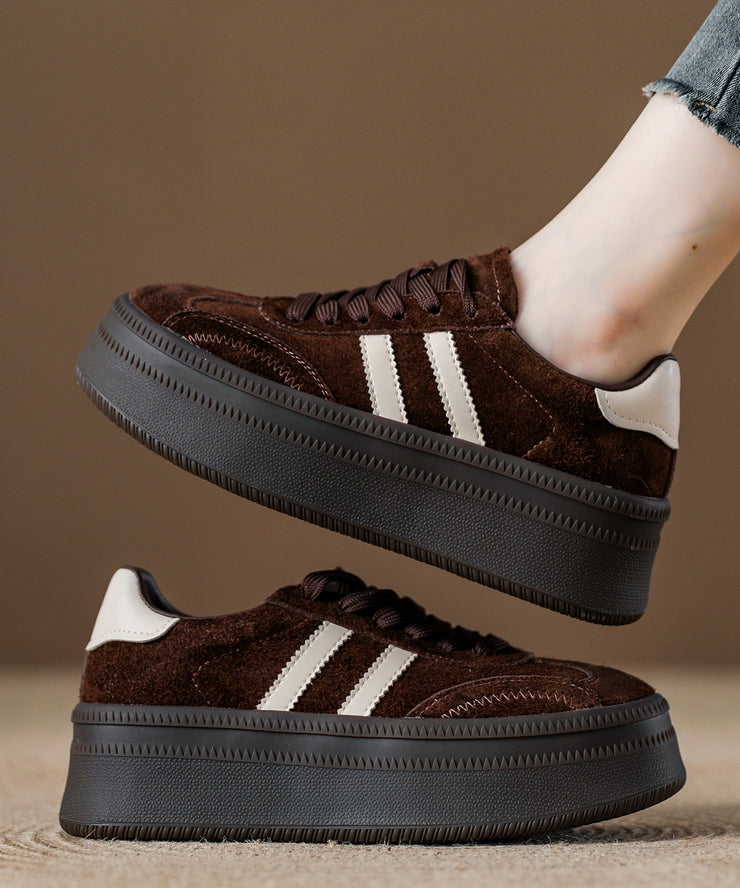 Fashion Red Suede Lace Up Splicing Platform Flats