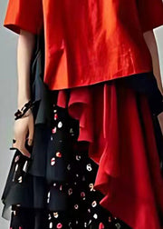 Fashion Red Tulle Patchwork ChiffonTwo piece set