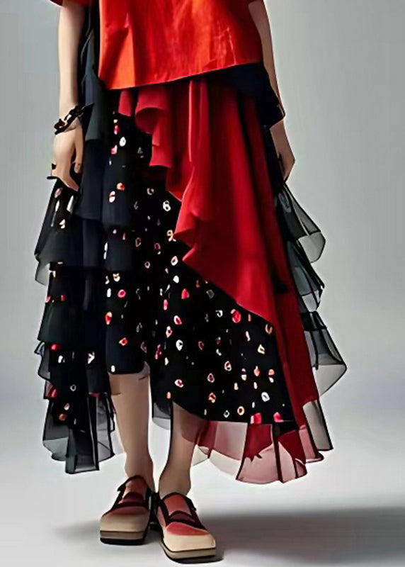 Fashion Red Tulle Patchwork ChiffonTwo piece set