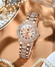 Fashion Rose Gold Zircon Stainless Steel Zircon Quartz Movement Watches