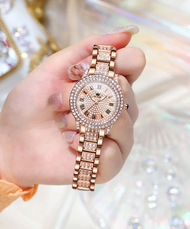 Fashion Rose Gold Zircon Stainless Steel Zircon Quartz Movement Watches