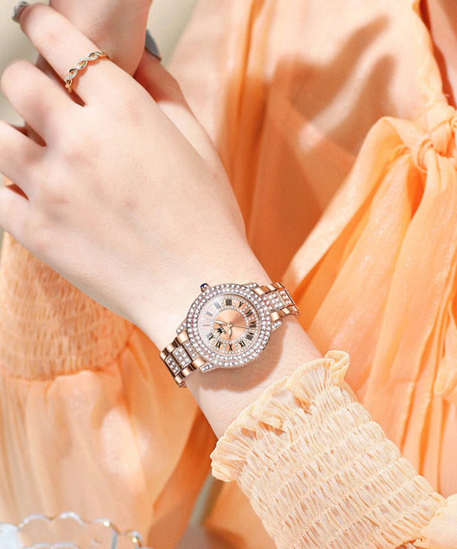 Fashion Rose Gold Zircon Stainless Steel Zircon Quartz Movement Watches