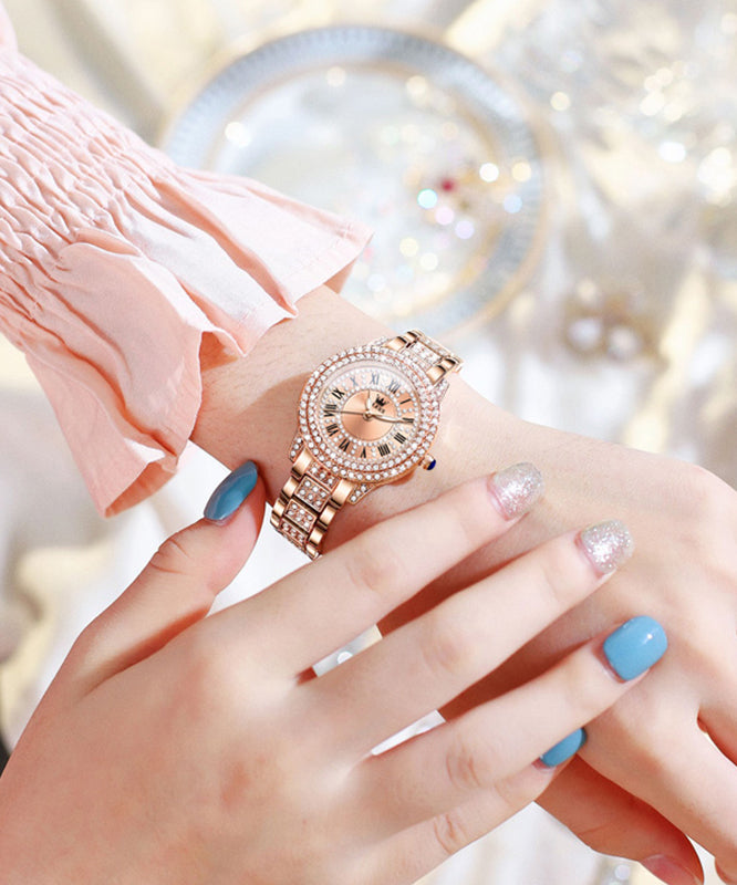 Fashion Rose Gold Zircon Stainless Steel Zircon Quartz Movement Watches