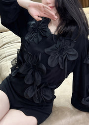 Fashion Rose O-Neck Floral Chiffon Shirt Bracelet Sleeve
