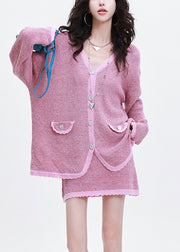 Fashion Rose Oversized Patchwork Knit Two Pieces Set Spring