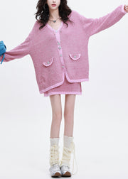 Fashion Rose Oversized Patchwork Knit Two Pieces Set Spring