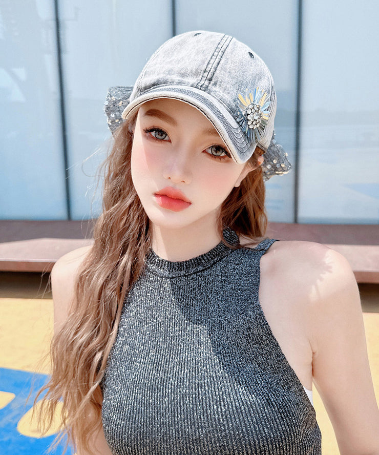 Fashion Sequin Bow Rhinestone Flower Versatile Baseball Cap Hat