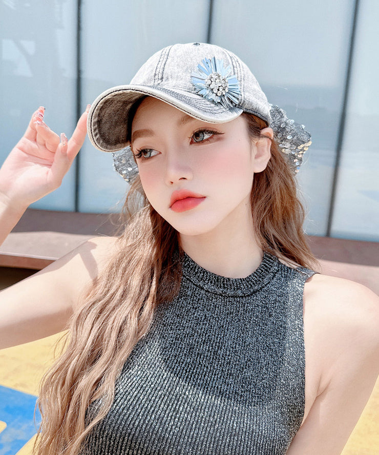 Fashion Sequin Bow Rhinestone Flower Versatile Baseball Cap Hat