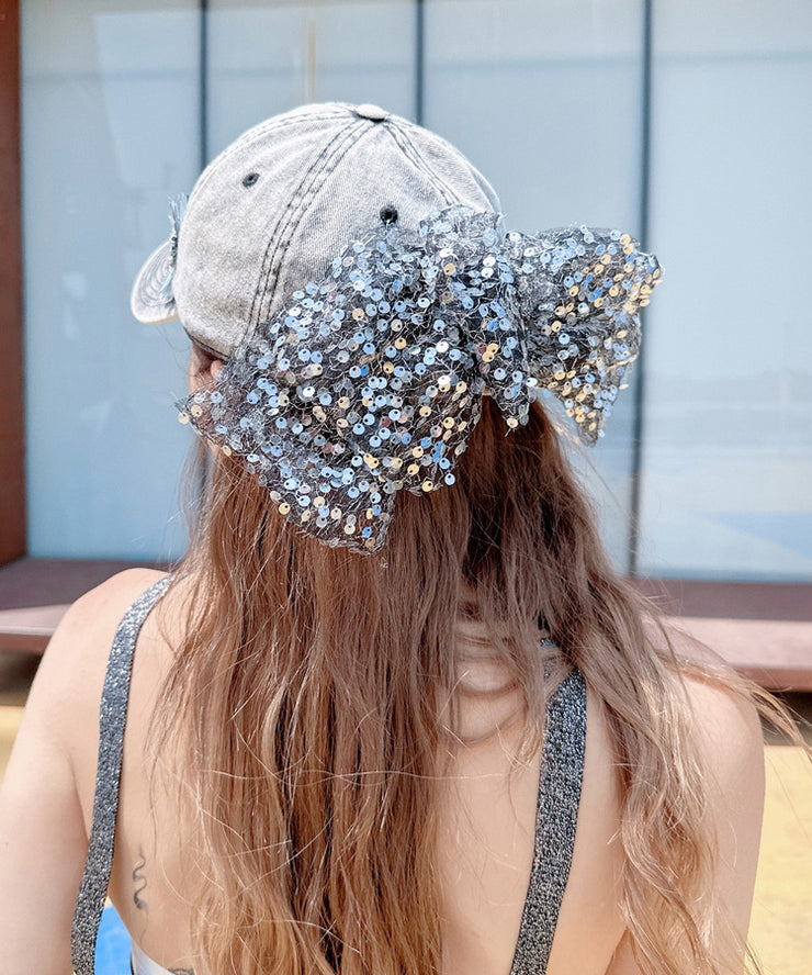 Fashion Sequin Bow Rhinestone Flower Versatile Baseball Cap Hat