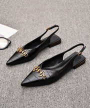 Fashion Sequined Splicing Sandals Black Cowhide Leather Pointed Toe