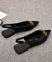 Fashion Sequined Splicing Sandals Black Cowhide Leather Pointed Toe