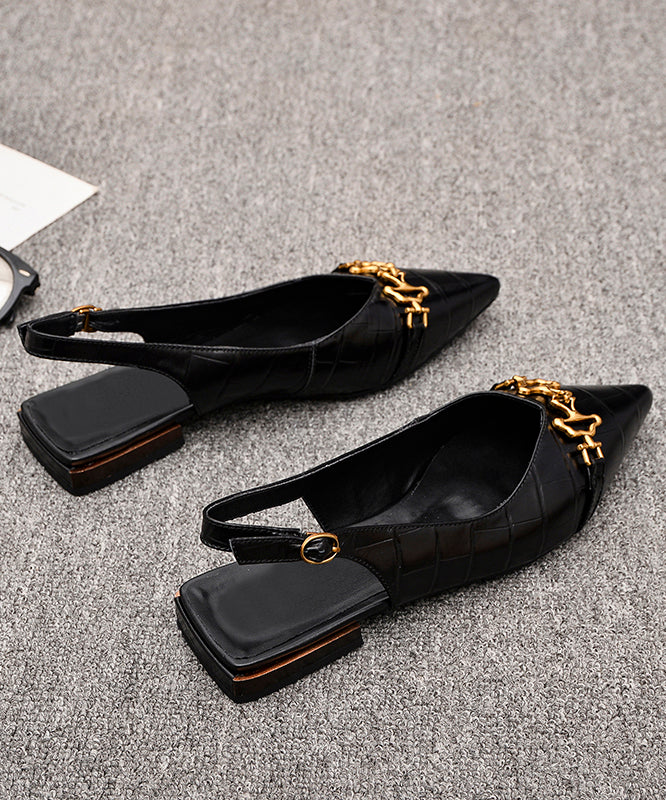 Fashion Sequined Splicing Sandals Black Cowhide Leather Pointed Toe