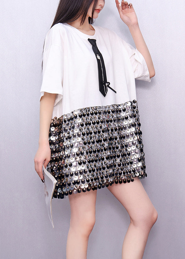 Fashion Sequins Patchwork Cotton Work Dress Summer
