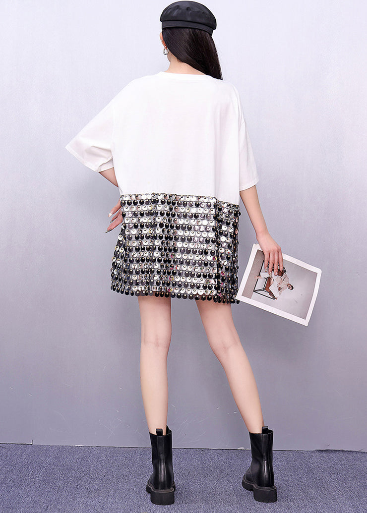 Fashion Sequins Patchwork Cotton Work Dress Summer