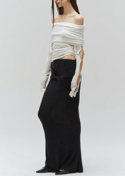 Fashion Sexy Black Hollow Out Cotton Two Pieces Set Fall
