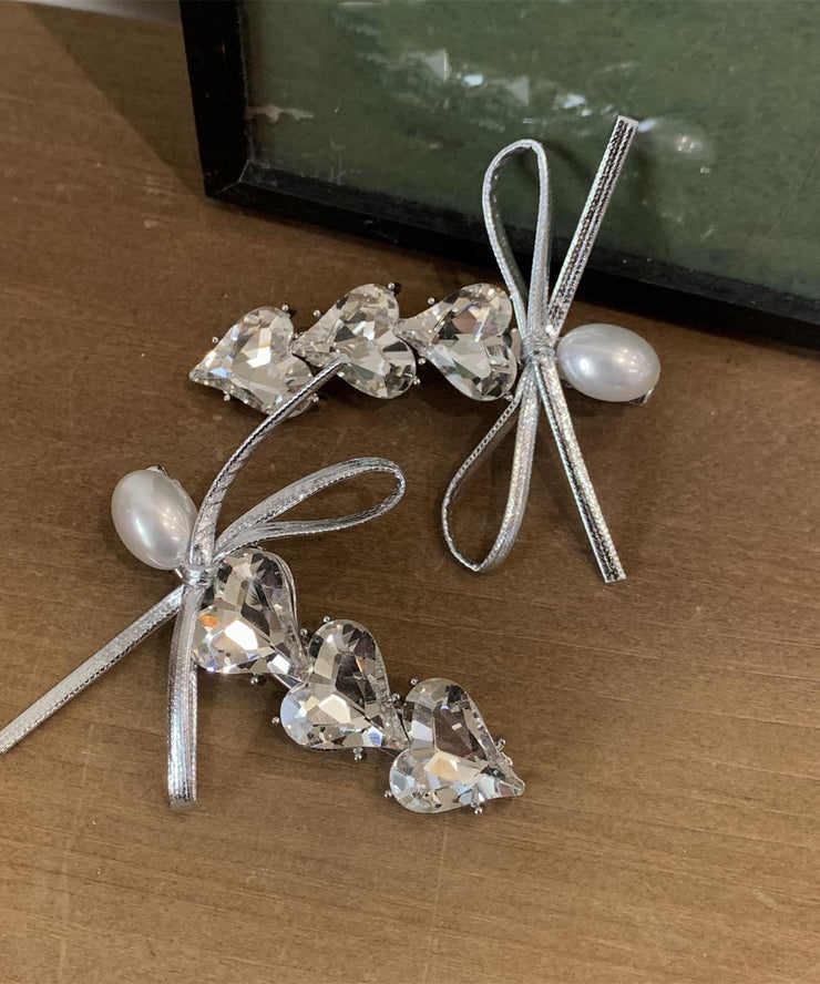 Fashion Silk Alloy Zircon Love Crystal Pearl Bow Hairpin
