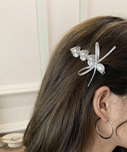 Fashion Silk Alloy Zircon Love Crystal Pearl Bow Hairpin