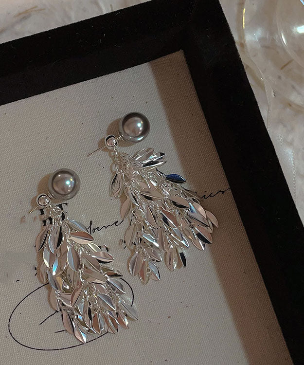 Fashion Silk Copper Overgild Pearl Tassel Drop Earrings
