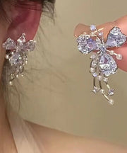 Fashion Silk Copper Zircon Pearl Floral Stud Earrings