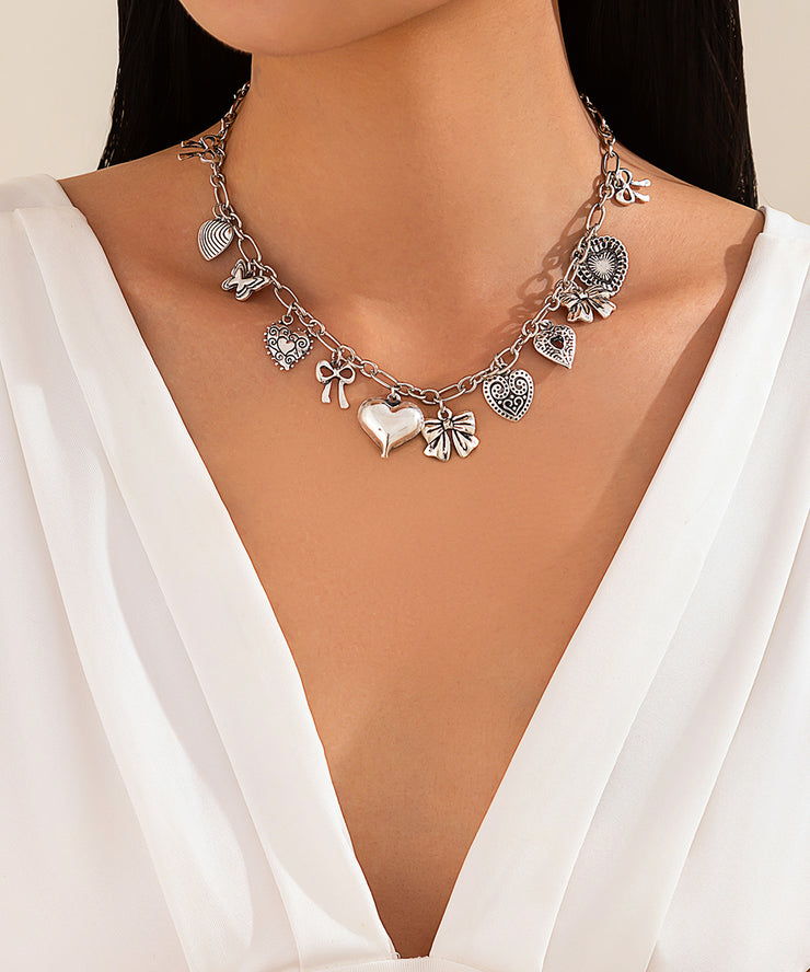 Fashion Silk Sterling Silver Asymmetrical Pendant Necklace