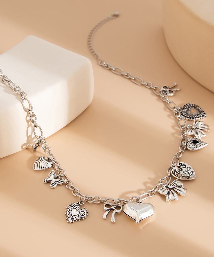 Fashion Silk Sterling Silver Asymmetrical Pendant Necklace