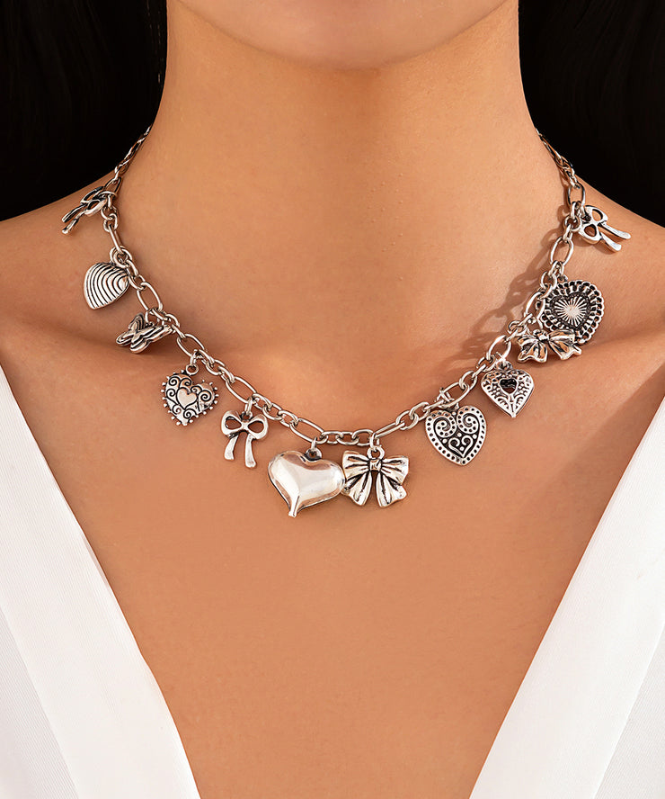 Fashion Silk Sterling Silver Asymmetrical Pendant Necklace