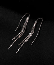 Fashion Silk Sterling Silver Sequins Tassel Drop Earrings