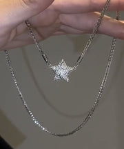 Fashion Silk Sterling Silver Zircon Five-Pointed Star Pendant Necklace