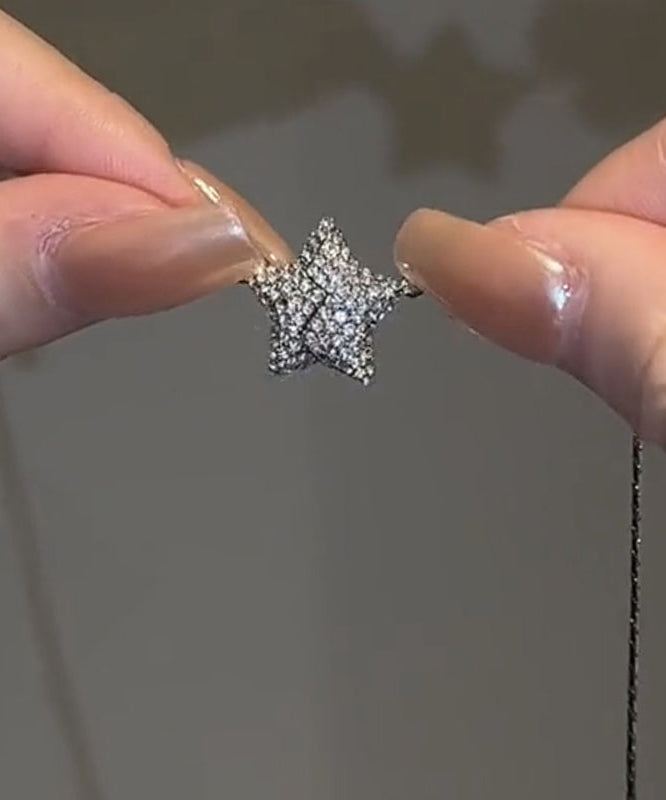 Fashion Silk Sterling Silver Zircon Five-Pointed Star Pendant Necklace