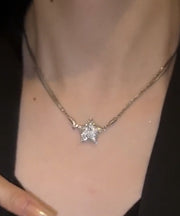 Fashion Silk Sterling Silver Zircon Five-Pointed Star Pendant Necklace