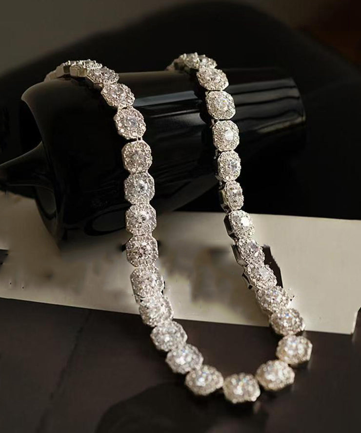 Fashion Silk Sterling Silver Zircon Gratuated Bead Necklace