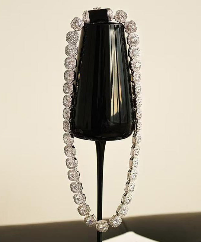 Fashion Silk Sterling Silver Zircon Gratuated Bead Necklace