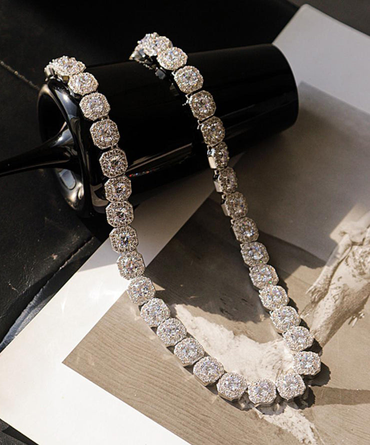 Fashion Silk Sterling Silver Zircon Gratuated Bead Necklace