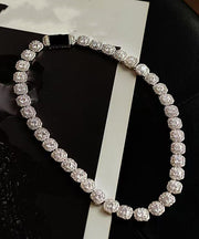 Fashion Silk Sterling Silver Zircon Gratuated Bead Necklace