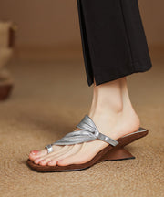 Fashion Silver Wedge Sheepskin Flip Flops