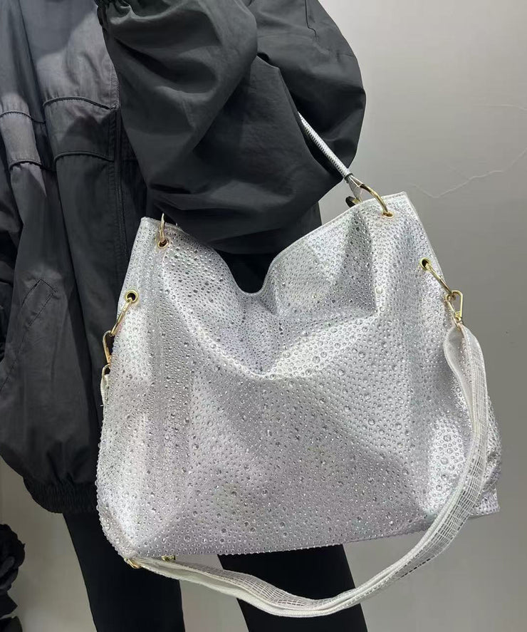 Fashion Silvery Rhinestone Large Capacity Faux Leather Shoulder Bags