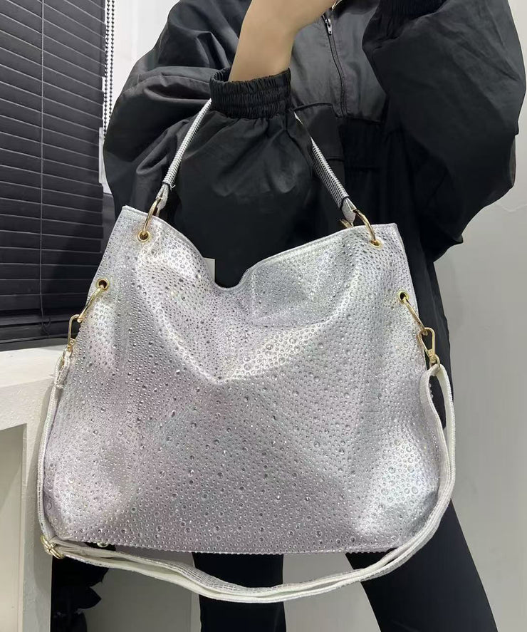 Fashion Silvery Rhinestone Large Capacity Faux Leather Shoulder Bags