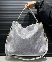 Fashion Silvery Rhinestone Large Capacity Faux Leather Shoulder Bags