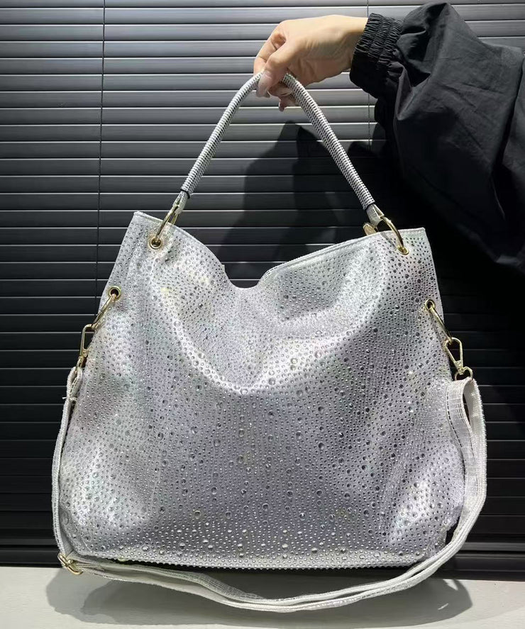 Fashion Silvery Rhinestone Large Capacity Faux Leather Shoulder Bags