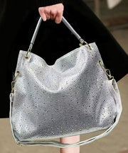 Fashion Silvery Rhinestone Large Capacity Faux Leather Shoulder Bags
