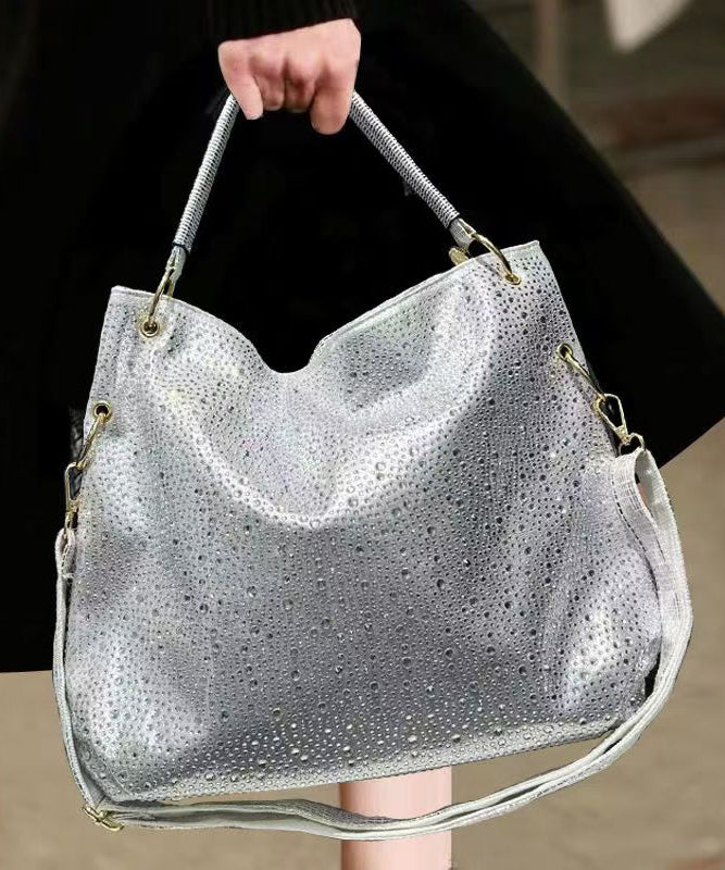 Fashion Silvery Rhinestone Large Capacity Faux Leather Shoulder Bags